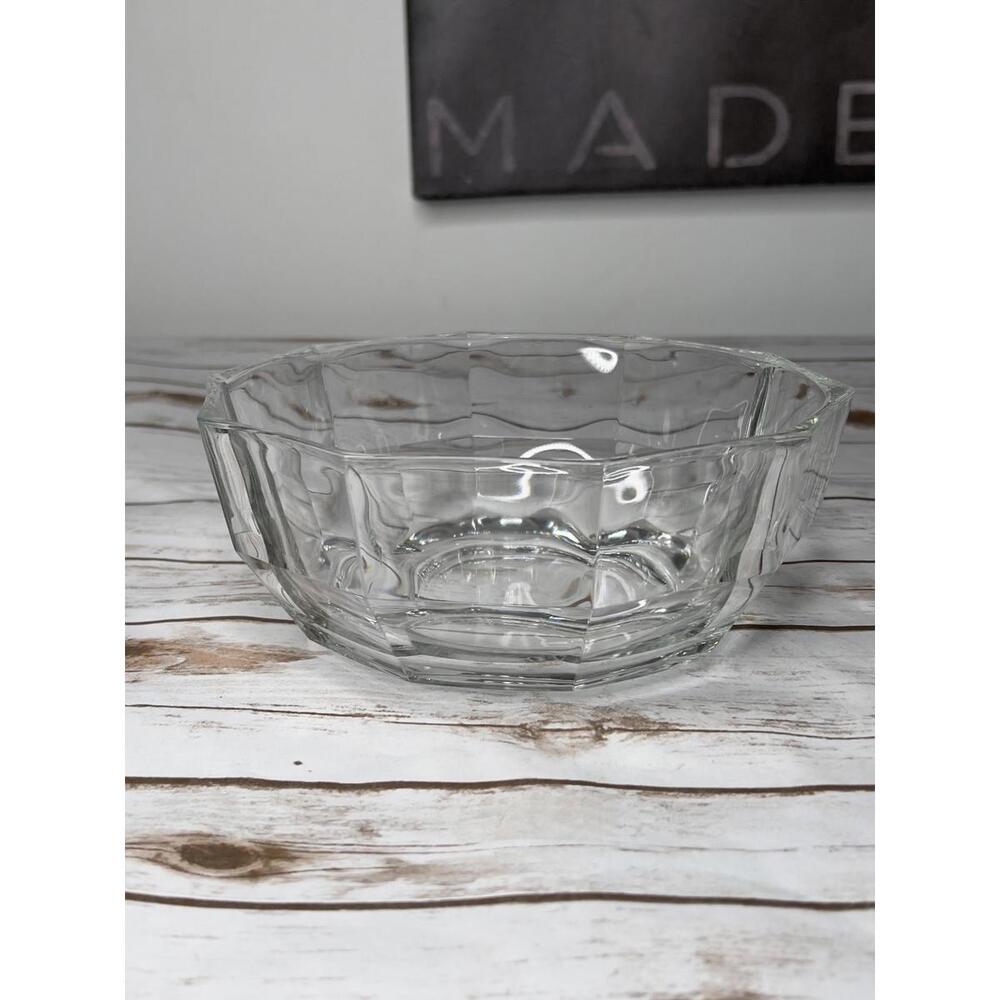 Italian Faceted Glass Decorative Bowl Large Fruit Bowl 8.5”